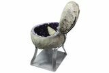 Amethyst Jewelry Box Geode With Calcite On Metal Stand #94221-1